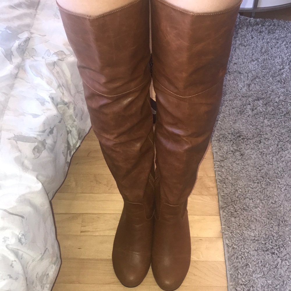 Brown Leather Over The Knee Boots
